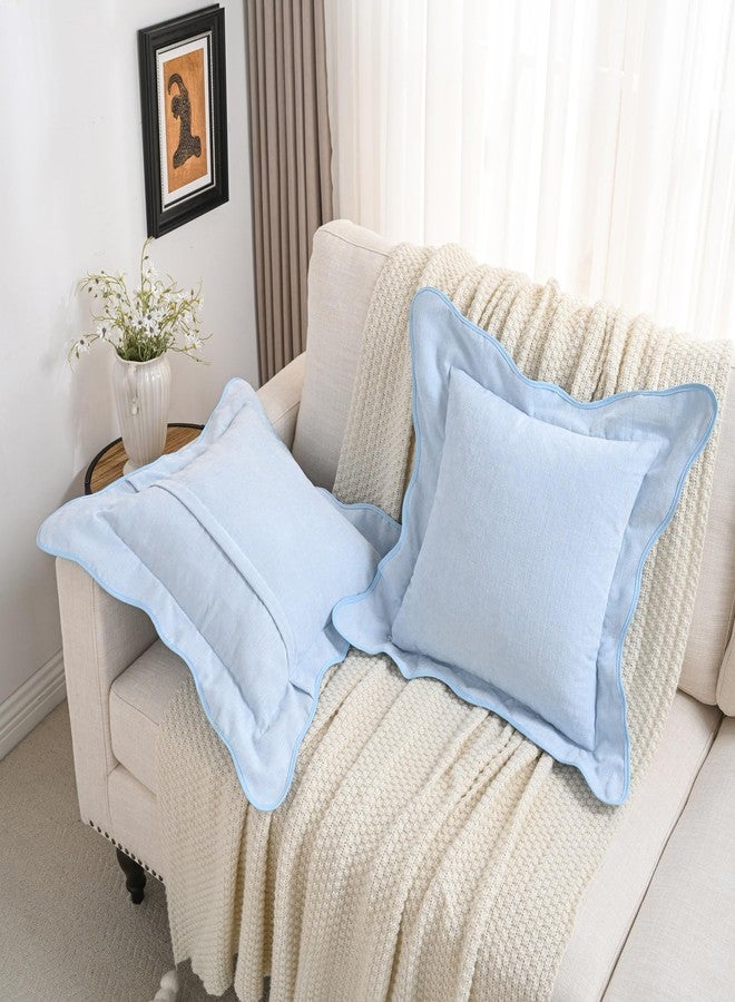 FUTEI Soft Cozy Light Blue Chenille Decorative Throw Pillow Covers 18x18 Inch Set of 2,Double Stitch Scalloped Bordered Cushion Case,Modern Home Decor for Couch Bed Living Room - Image 5