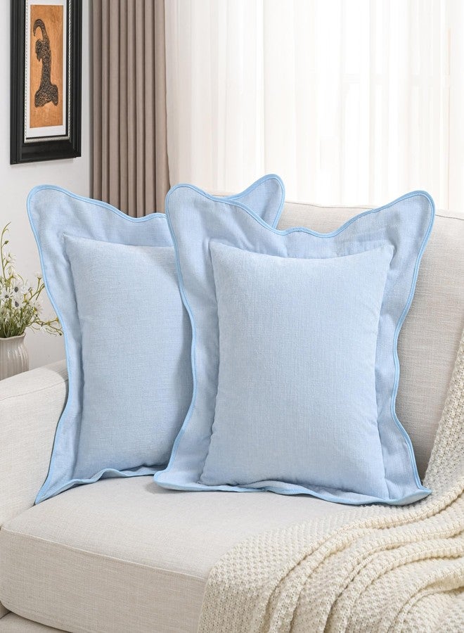 FUTEI Soft Cozy Light Blue Chenille Decorative Throw Pillow Covers 18x18 Inch Set of 2,Double Stitch Scalloped Bordered Cushion Case,Modern Home Decor for Couch Bed Living Room - Image 1