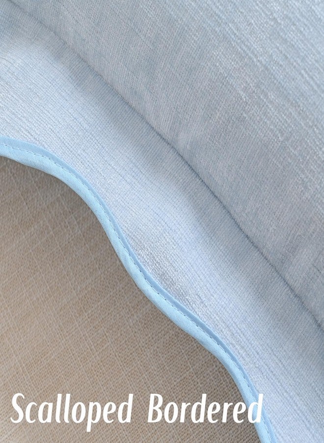 FUTEI Soft Cozy Light Blue Chenille Decorative Throw Pillow Covers 18x18 Inch Set of 2,Double Stitch Scalloped Bordered Cushion Case,Modern Home Decor for Couch Bed Living Room - Image 3