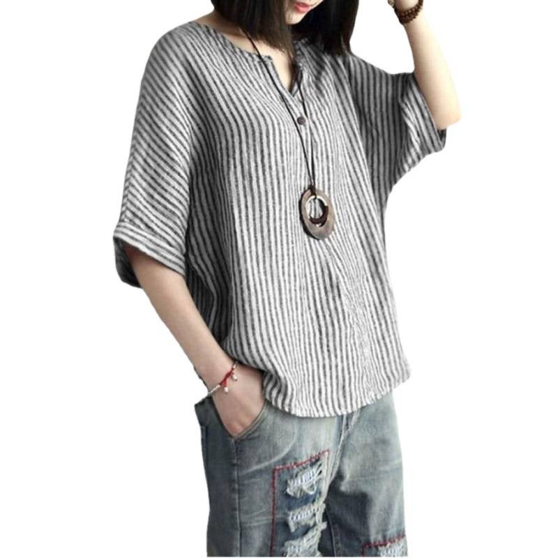 Women's Casual Striped T-Shirt, Round Neck, 7/8 Sleeve - Image 5