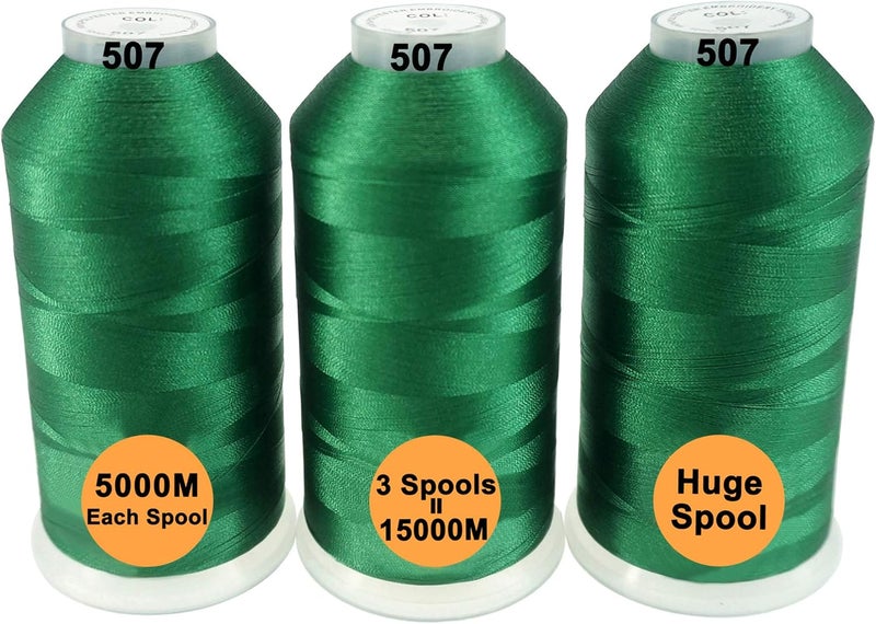 New brothreads - 40 Options- Various Assorted Color Packs of Polyester Embroidery Machine Thread Huge Spool 5000M for All Embroidery Machines -3xGreen - Image 1