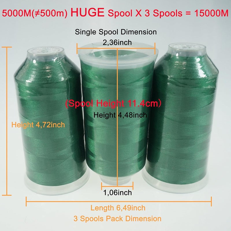 New brothreads - 40 Options- Various Assorted Color Packs of Polyester Embroidery Machine Thread Huge Spool 5000M for All Embroidery Machines -3xGreen - Image 2