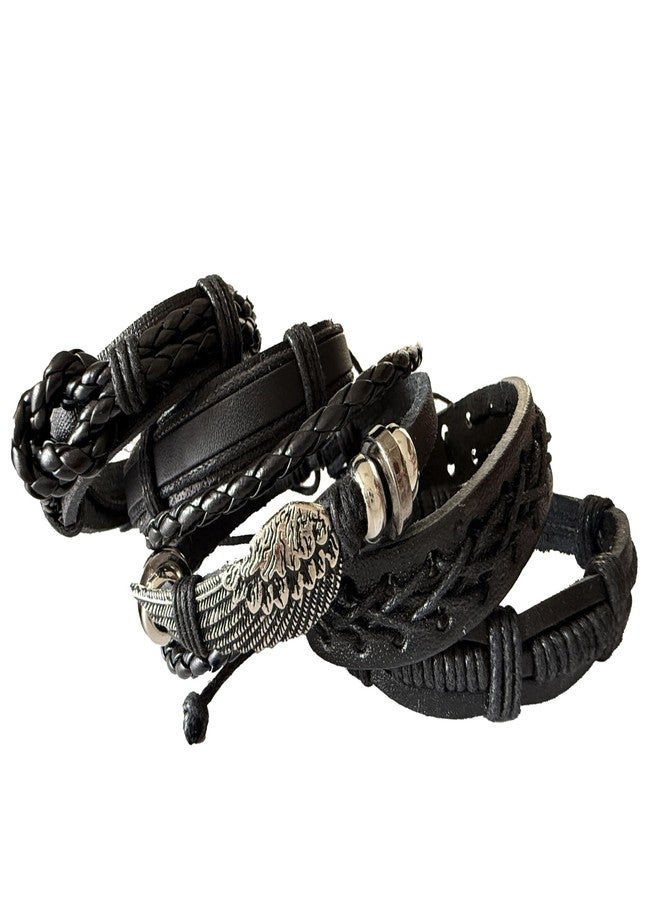 AFIKJHONS 5 Bracelet Set Punk Tribal Style Handmade Braided Leather Wristband Unisex Bracelet Adjustable leather bracelet set - Image 1