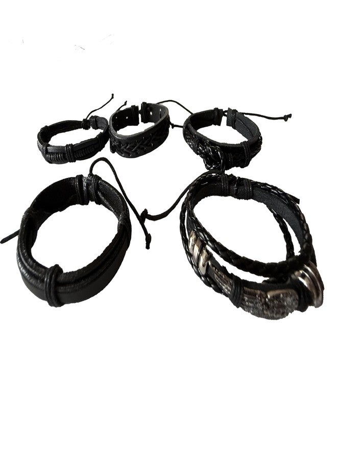 AFIKJHONS 5 Bracelet Set Punk Tribal Style Handmade Braided Leather Wristband Unisex Bracelet Adjustable leather bracelet set - Image 5