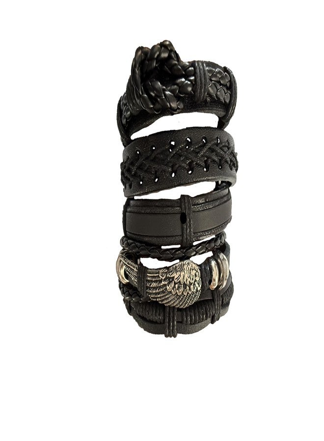 AFIKJHONS 5 Bracelet Set Punk Tribal Style Handmade Braided Leather Wristband Unisex Bracelet Adjustable leather bracelet set - Image 3