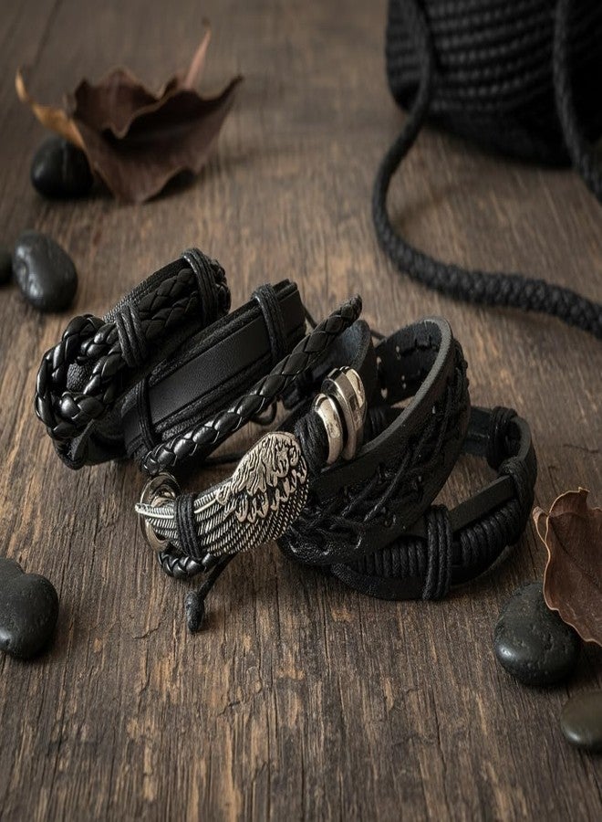 AFIKJHONS 5 Bracelet Set Punk Tribal Style Handmade Braided Leather Wristband Unisex Bracelet Adjustable leather bracelet set - Image 2