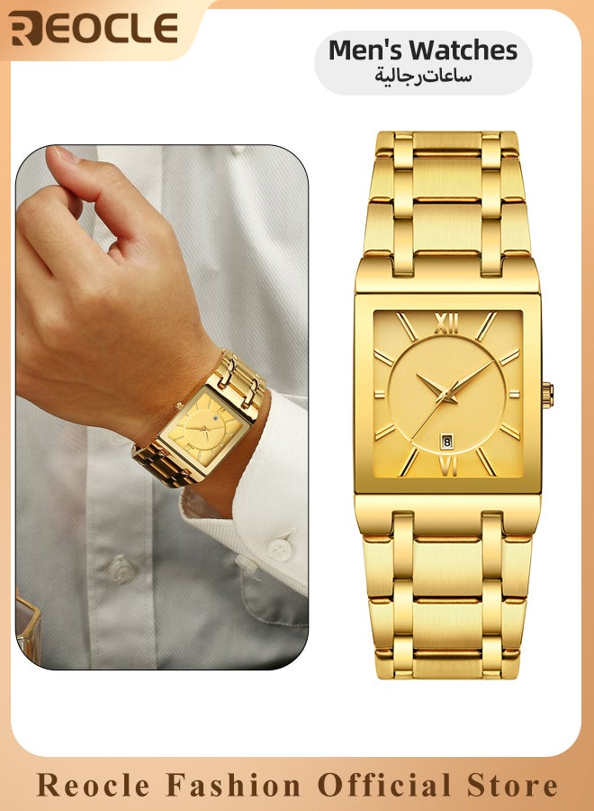 REOCLE Square Quartz Watches Stainless Steel Wristwatch with Date Waterproof Fashion Business Casual Watch for Men and Women  - Image 1