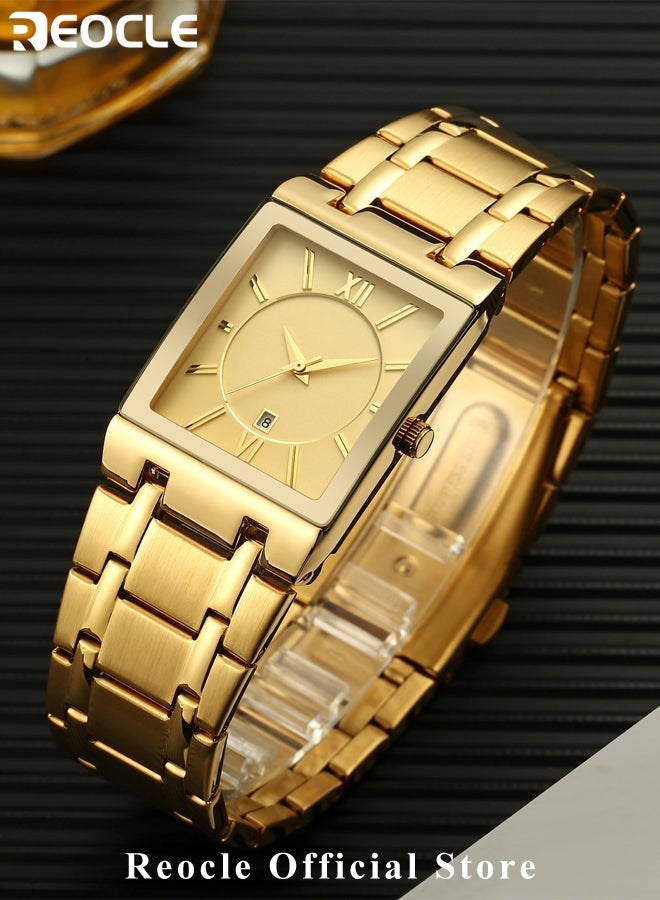 REOCLE Square Quartz Watches Stainless Steel Wristwatch with Date Waterproof Fashion Business Casual Watch for Men and Women  - Image 3