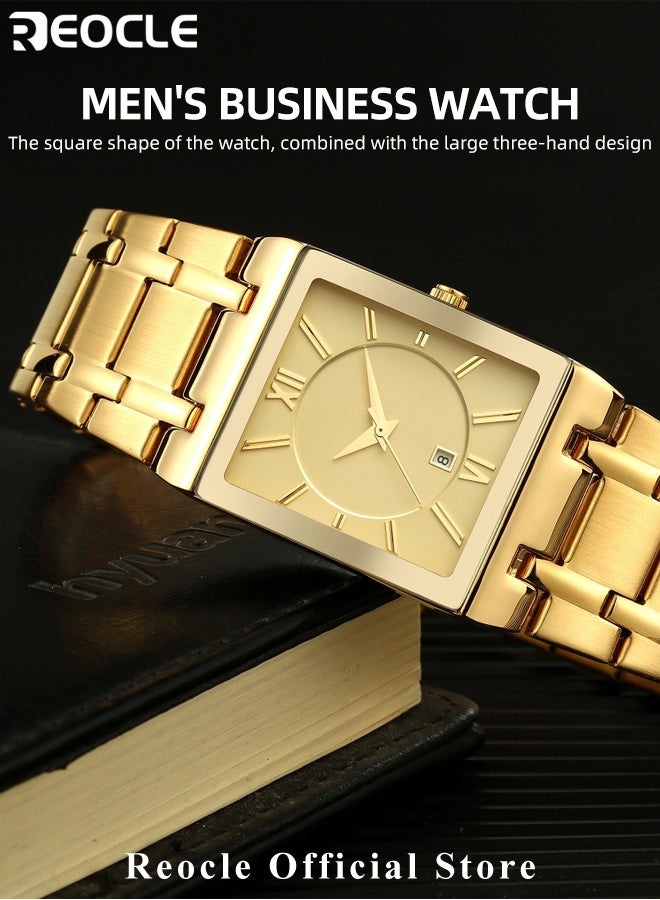 REOCLE Square Quartz Watches Stainless Steel Wristwatch with Date Waterproof Fashion Business Casual Watch for Men and Women  - Image 2
