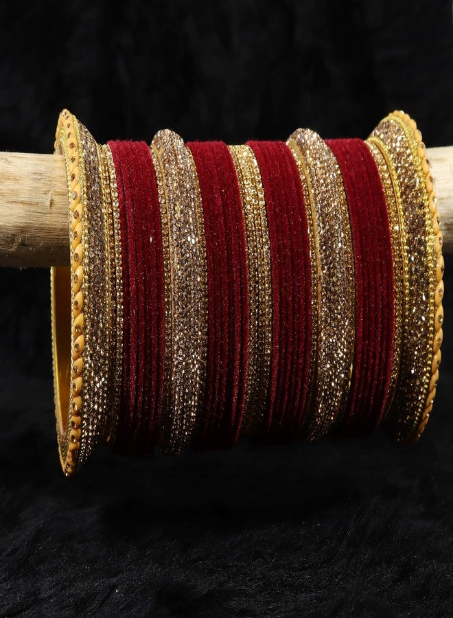 LAVAZZA Premium Golden Zircon Stone Work Chuda Set For Bridal Women and Girls | Traditional Chuda Bangles | Wedding Chuda Set | Women's Fashion Jewellery -Pack of 80 Bangles-(FMS3-Maroon-2.6) - Image 2