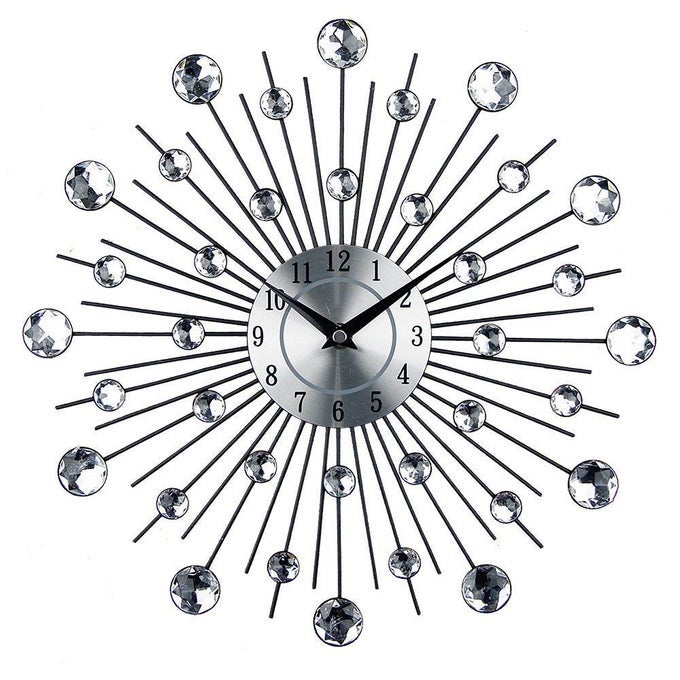 DIAMONDSTUDDED 3D CRYSTAL ART DIAL WALL CLOCK MODERN FASHION METAL NEEDLE ROUND DESIGN SILVER DIAMOND CLOCK DCOR FOR LIVING ROOM BEDROOM
