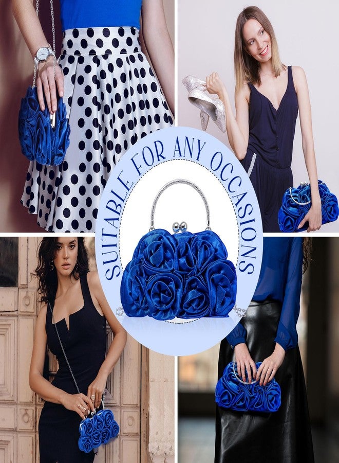 SilTriangle Women Evening Clutch, Small Floral Satin Purse with Detachable Strap for Valentine's Day Wedding Party Prom Gift, Dark Blue, 8.66 x 5.12 x 3.54 inches - Image 5