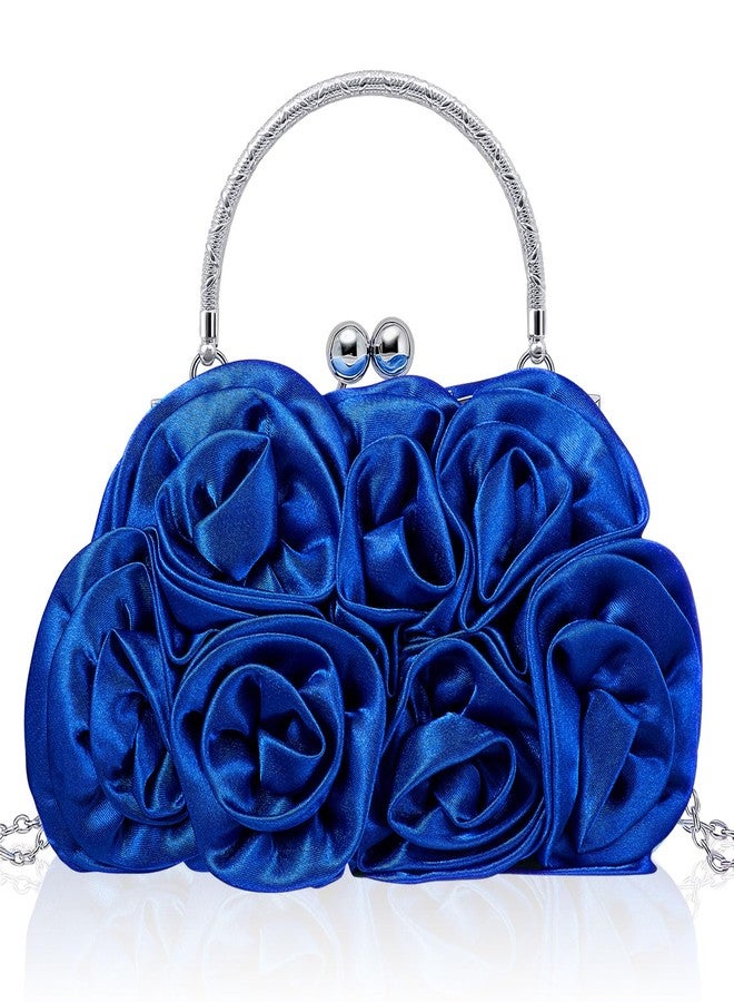 SilTriangle Women Evening Clutch, Small Floral Satin Purse with Detachable Strap for Valentine's Day Wedding Party Prom Gift, Dark Blue, 8.66 x 5.12 x 3.54 inches - Image 1