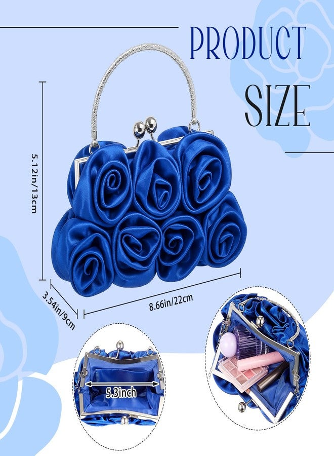 SilTriangle Women Evening Clutch, Small Floral Satin Purse with Detachable Strap for Valentine's Day Wedding Party Prom Gift, Dark Blue, 8.66 x 5.12 x 3.54 inches - Image 4