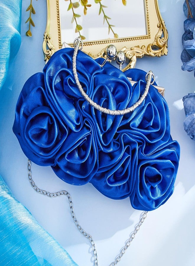 SilTriangle Women Evening Clutch, Small Floral Satin Purse with Detachable Strap for Valentine's Day Wedding Party Prom Gift, Dark Blue, 8.66 x 5.12 x 3.54 inches - Image 3