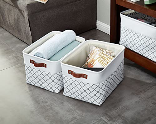 DECOMOMO White Storage Bins Fabric Storage Baskets for Shelves, Linen Closet Organization Toys Nursery (White Check, Large - 3 Pack) - Image 2