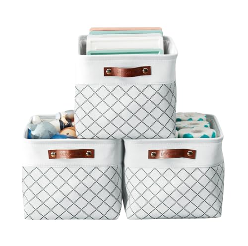 DECOMOMO White Storage Bins Fabric Storage Baskets for Shelves, Linen Closet Organization Toys Nursery (White Check, Large - 3 Pack) - Image 1