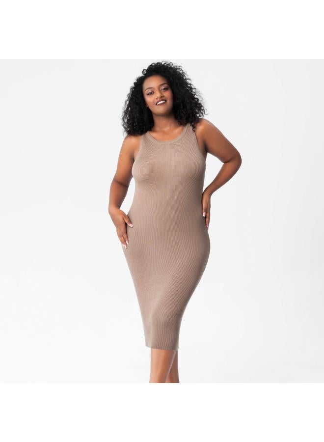 European And American Large Size Women's Summer Wear Chubby Girl Round Neck Vest Wool Skirt Base Tight Hip Knitted Dress