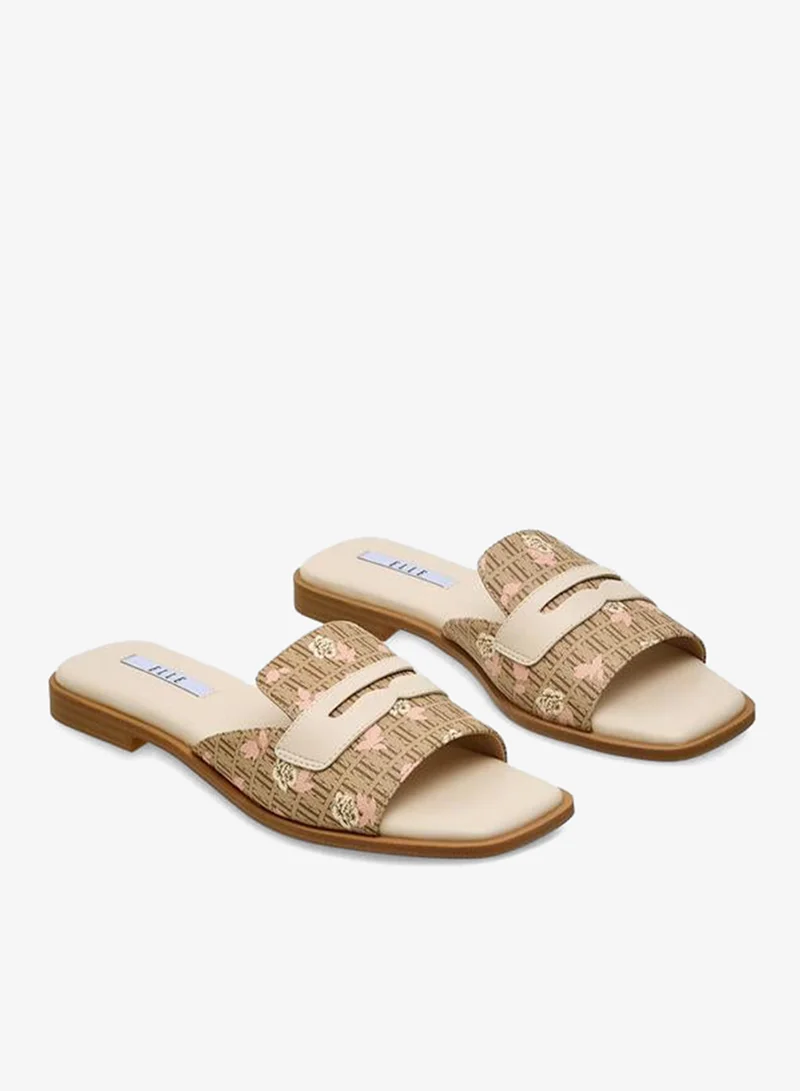 ايل Women Monogram Print Slide Sandals