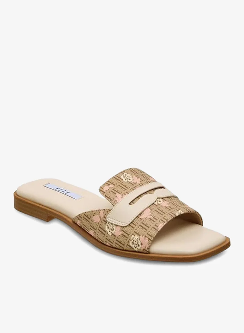 ELLE BEIGE Women Monogram Print Slide Sandals for Women | Best Price UAE