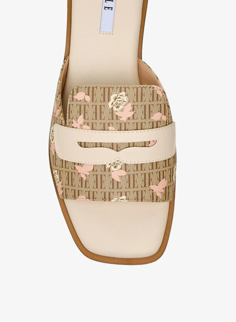 ELLE BEIGE Women Monogram Print Slide Sandals for Women | Best Price UAE