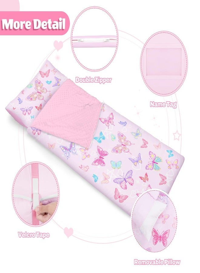 alldomess Toddler Nap Mat Sleeping Bag with Removable Pillow, 59" x 24" Kids Roll Up Portable Slumber Mat for Daycare, Kindergarten, Camping – Lightweight, Soft & Easy to Clean for Girls and Boys, Butterfly - Image 3