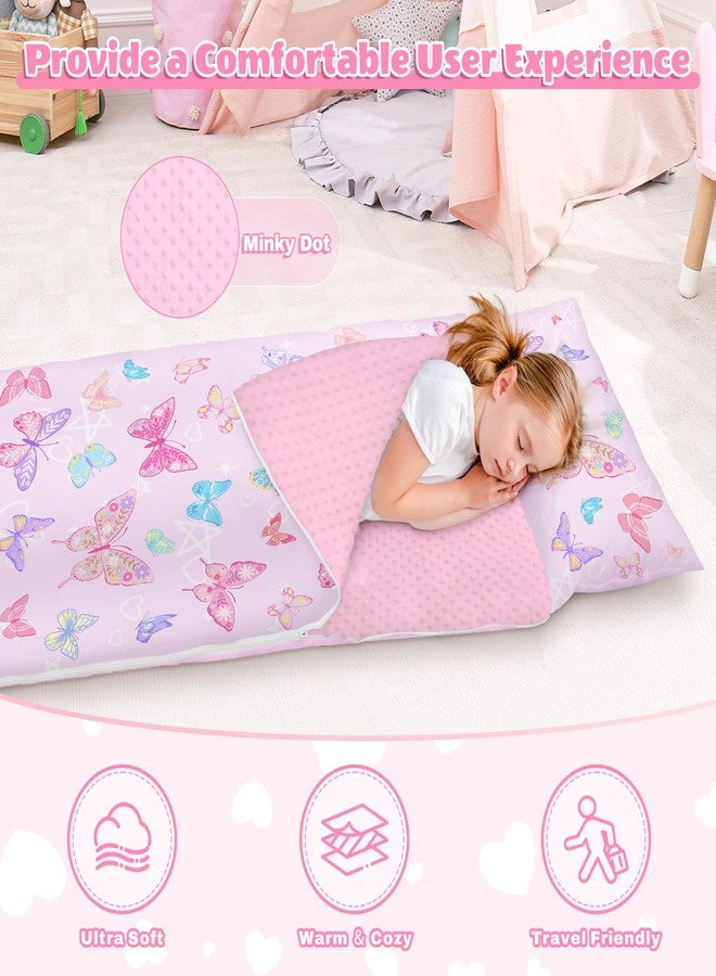 alldomess Toddler Nap Mat Sleeping Bag with Removable Pillow, 59" x 24" Kids Roll Up Portable Slumber Mat for Daycare, Kindergarten, Camping – Lightweight, Soft & Easy to Clean for Girls and Boys, Butterfly - Image 4