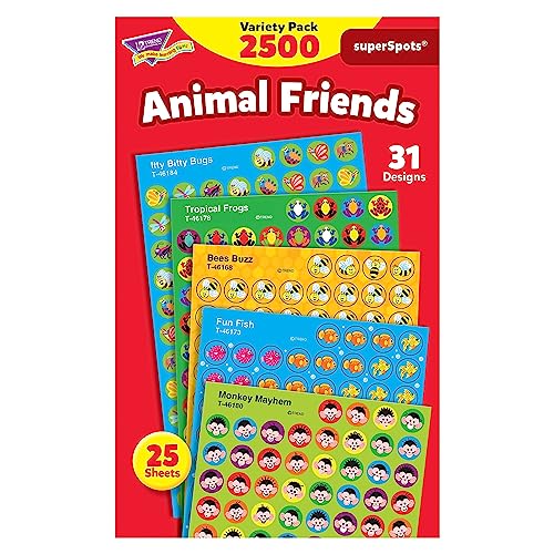 Trend Animal Friends superSpots Stickers Variety Pack from TREND Enterprises, Inc. 2500 ct; 7/16" Incentive Chart Size - Image 1