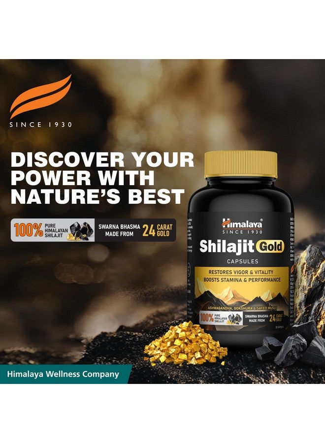 Himalaya Shilajit/Shilajeet Gold Capsules | 100% Pure Himalayan Shilajit + 24 Carat Gold | 20 Capsules | Restores Vigor and Vitality | Boosts Stamina and Performance