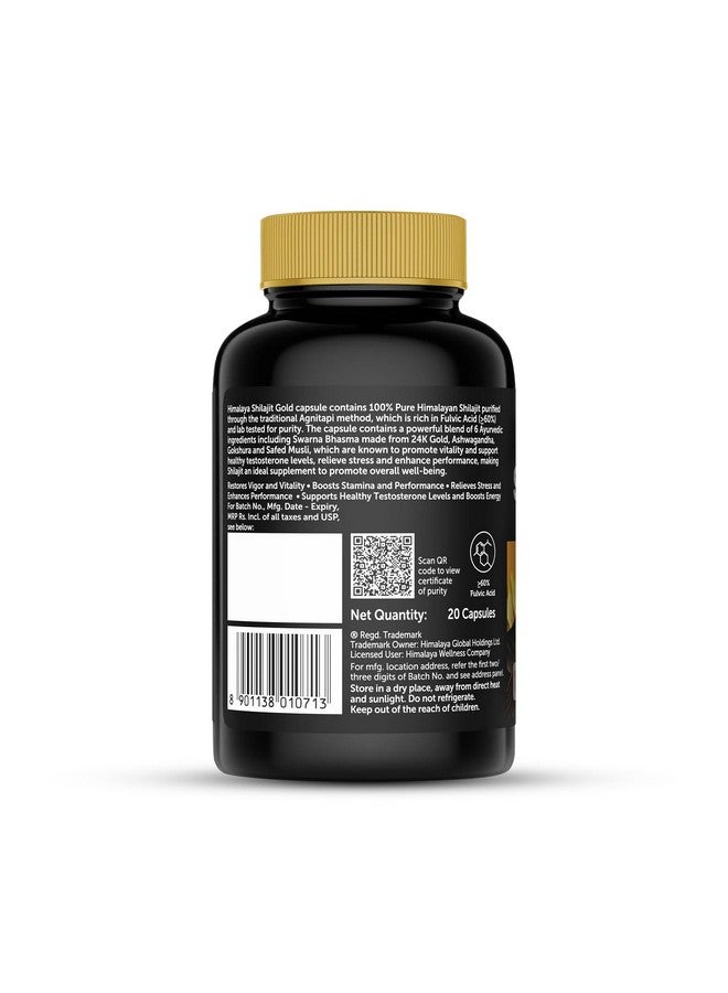 Himalaya Shilajit/Shilajeet Gold Capsules | 100% Pure Himalayan Shilajit + 24 Carat Gold | 20 Capsules | Restores Vigor and Vitality | Boosts Stamina and Performance