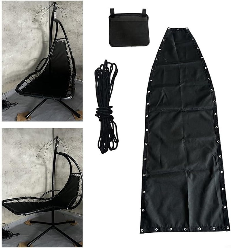 Black Replacement Seat Cover For Textilene Hanging Swing Chair 2pcs With Pockets - Image 4