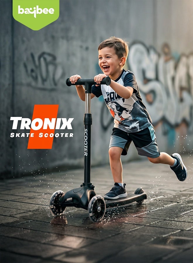 BAYBEE Kick Scooter for Kids | 3 Wheel Kids Scooter with 3 Height Adjustable, LED PU Wheels & Rear Brake | Skate Scooter for Childrens Upto 50Kgs Weight Capacity | Runner Scooters for Kid 3 to 10 Years Boy Girl Black - Image 2