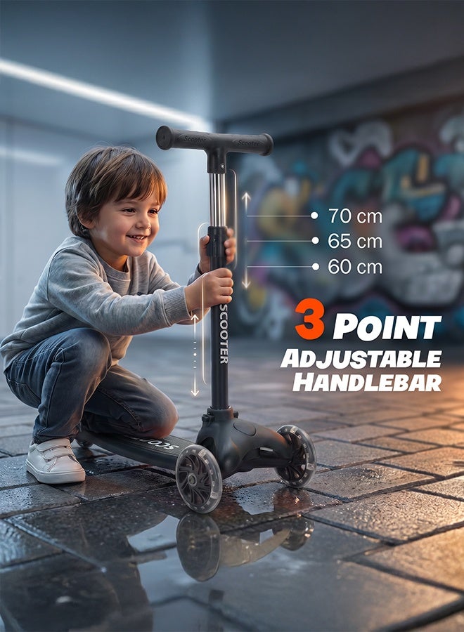 BAYBEE Kick Scooter for Kids | 3 Wheel Kids Scooter with 3 Height Adjustable, LED PU Wheels & Rear Brake | Skate Scooter for Childrens Upto 50Kgs Weight Capacity | Runner Scooters for Kid 3 to 10 Years Boy Girl Black - Image 3