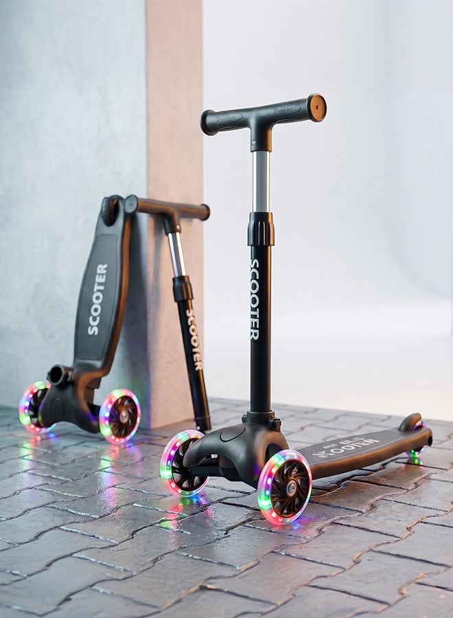BAYBEE Kick Scooter for Kids | 3 Wheel Kids Scooter with 3 Height Adjustable, LED PU Wheels & Rear Brake | Skate Scooter for Childrens Upto 50Kgs Weight Capacity | Runner Scooters for Kid 3 to 10 Years Boy Girl Black - Image 1