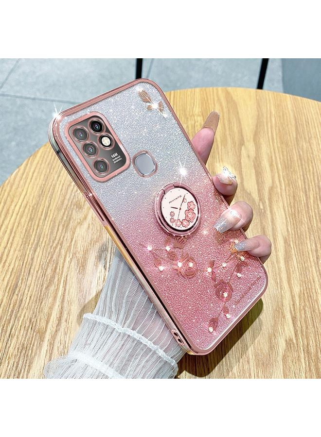 زبون جراب لهاتف Infinix Hot 10، جراب هاتف شامل بحلقة زهرة خالدة لامعة متدرجة اللون - Image 1