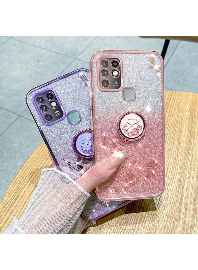 زبون جراب لهاتف Infinix Hot 10، جراب هاتف شامل بحلقة زهرة خالدة لامعة متدرجة اللون - Image 5