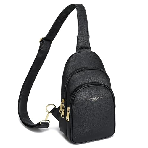 INICAT Small Crossbody Sling Bags Faux Leather Fanny Packs Purses for Women Everyday & Travel(Black) - Image 1