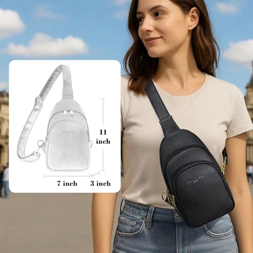 INICAT Small Crossbody Sling Bags Faux Leather Fanny Packs Purses for Women Everyday & Travel(Black) - Image 2