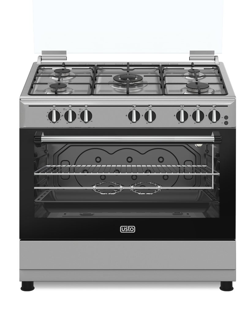 USTO Usto Turkish Gas Oven, Steel, 60*90 Cm, 112L, Light Iron, Surface Cooling Fan, Heat Reflective Glass - ASF 9555 SGWH