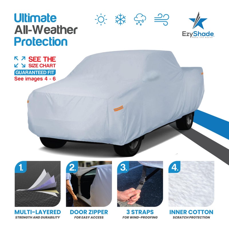 EzyShade 10-Layer Truck Cover Waterproof All Weather. See Vehicle Size-Chart for Accurate Fit. Full Outdoor Pickup Truck Covers for F250 F150 Tundra Titan. Sun Wind Rain. Size T5 (See SizeChart) - Image 2