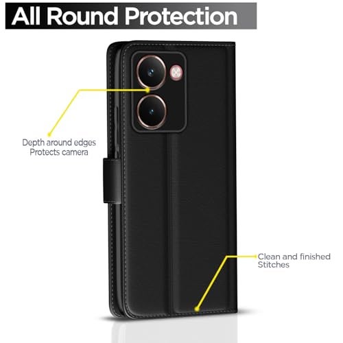 Pikkme Flip Cover for Realme P3 Ultra 5G Leather Finish | Inside TPU with Card Pockets | Wallet Stand and Shock Proof | Complete Protection Flip Case(Black) - Image 4