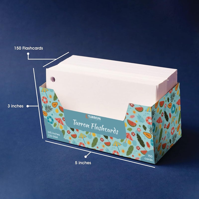 Turron Index Flash Cards Tray - 220 GSM, 150 Cards, 3x5 inch, Blank White - with Free Binder Rings for Short Notes, Revision, Cheat Sheets, Exams & Interview Preparation (3x5 Plain) - Image 2