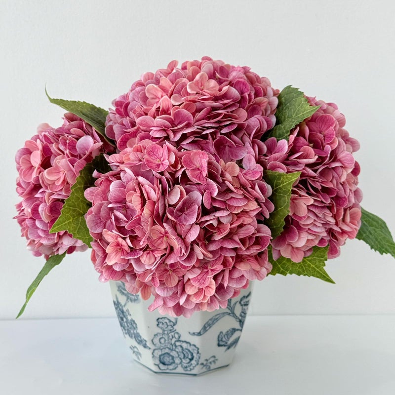 YalzoneMet 3 pcs Real Touch Hydrangea Artificial Flowers 21 Dark Pink Large Long Stems Wedding Centerpiece Fake Flowers Heads Lifelike Thicks for Home Decor Party DIY Bridal Bouquet Table