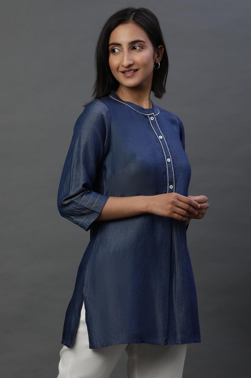 Aurelia Women's Cotton Solid Regular Kurti (23AUA30308_Blue - Image 4