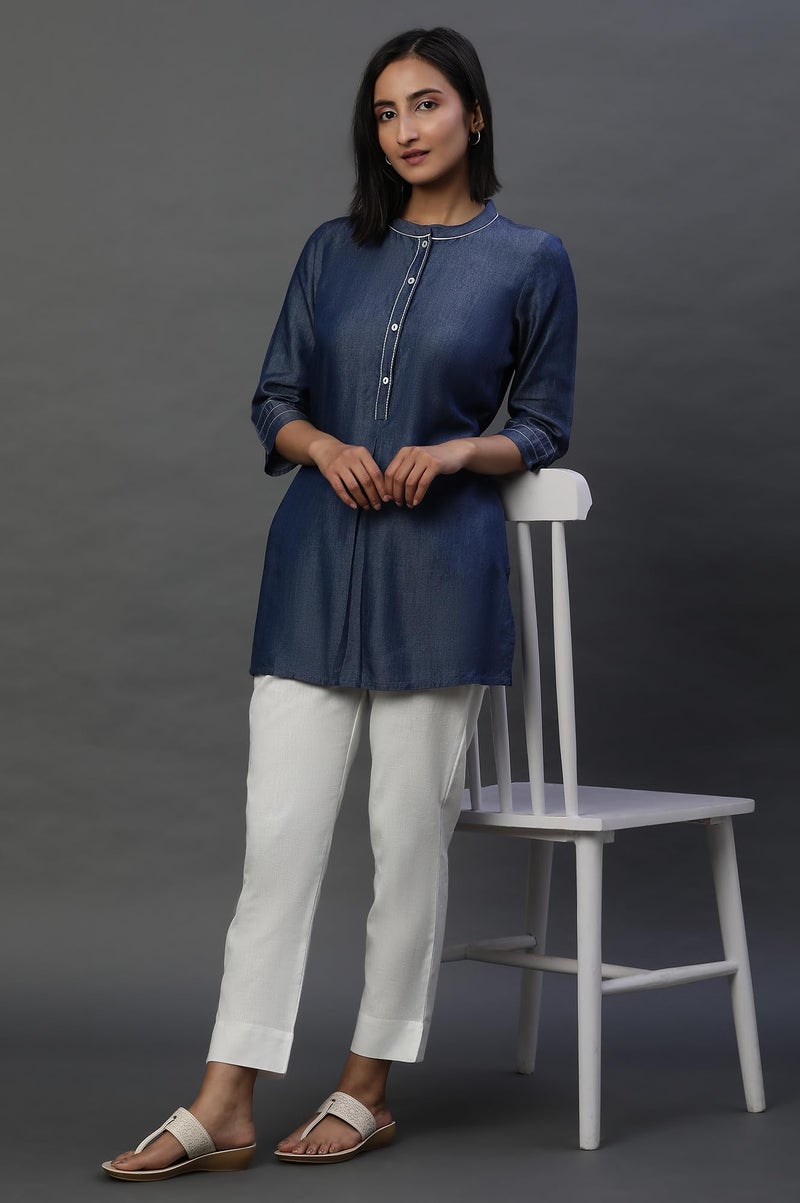 Aurelia Women's Cotton Solid Regular Kurti (23AUA30308_Blue - Image 5