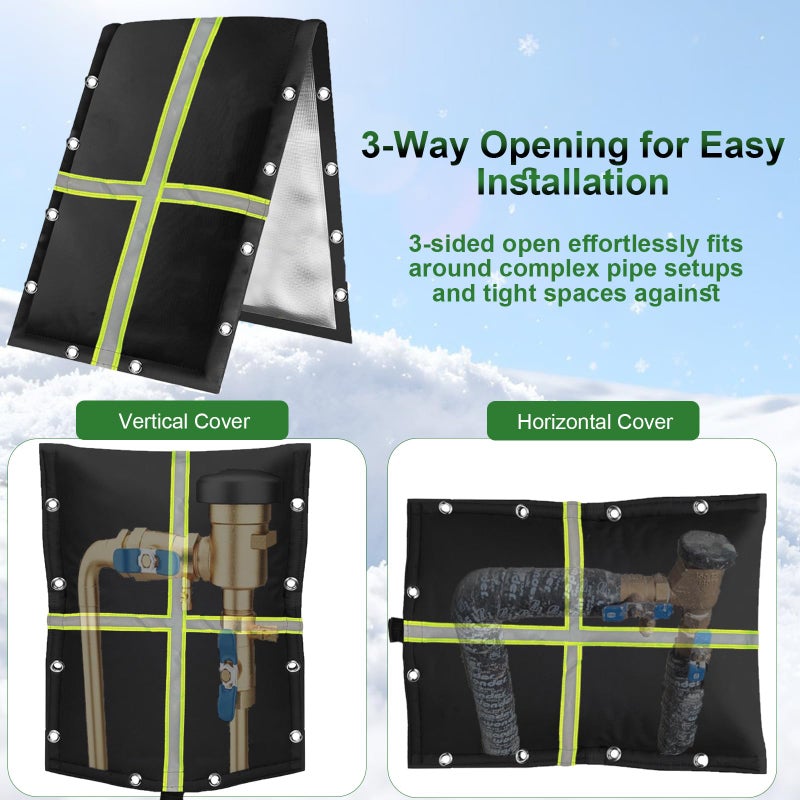 OXWIND Backflow Preventer Cover for Winter Freeze Protection - 3-Way Opening Sprinkler Insulation Bag with Reflective Stripes, Grommets,5-Layer for Outside Irrigation Valves Well Pumps,16" W x 20" H - Image 4