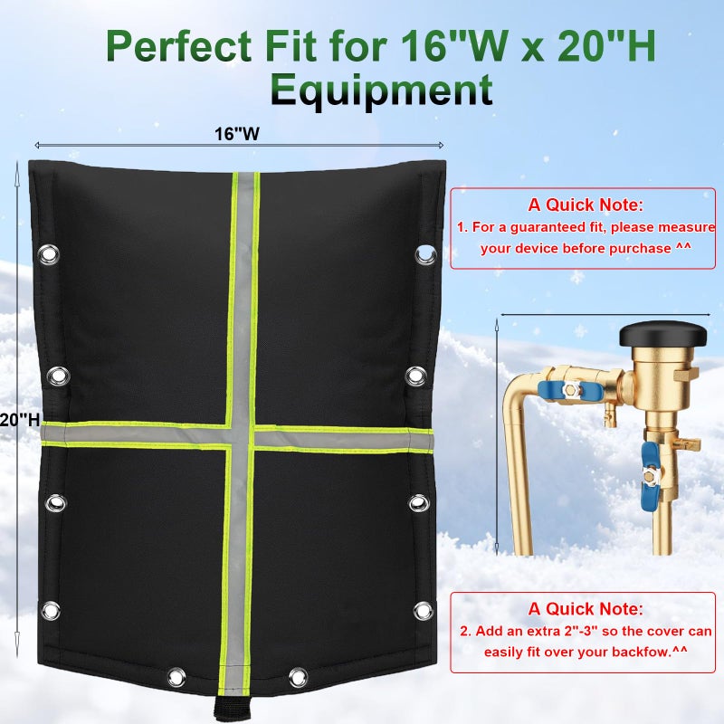 OXWIND Backflow Preventer Cover for Winter Freeze Protection - 3-Way Opening Sprinkler Insulation Bag with Reflective Stripes, Grommets,5-Layer for Outside Irrigation Valves Well Pumps,16" W x 20" H - Image 3