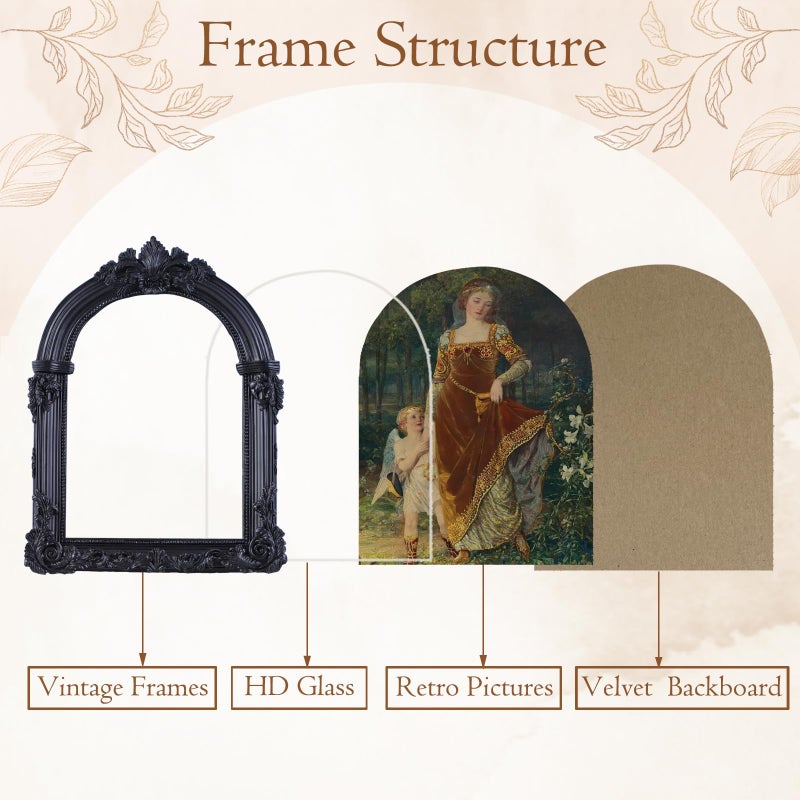 LIHOLO Black Antique Picture Frames 4x6 Ornate Arched Vintage Picture Frames with Glass Front for Wall Hanging and Tabletop Photo Gallery Wall Decor Vintage Home Decor - Image 3