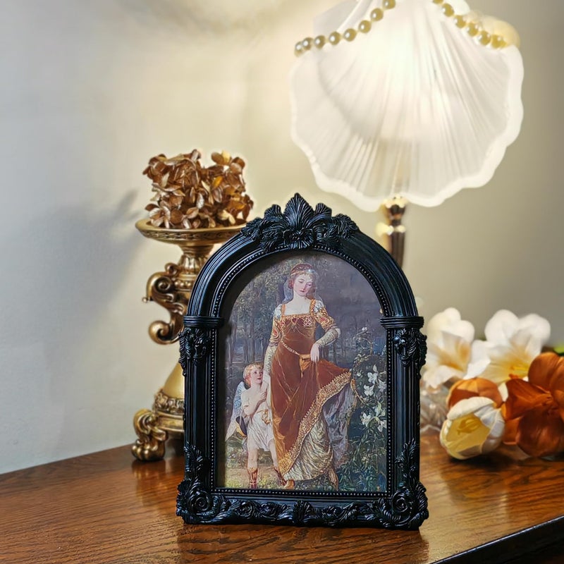 LIHOLO Black Antique Picture Frames 4x6 Ornate Arched Vintage Picture Frames with Glass Front for Wall Hanging and Tabletop Photo Gallery Wall Decor Vintage Home Decor - Image 5