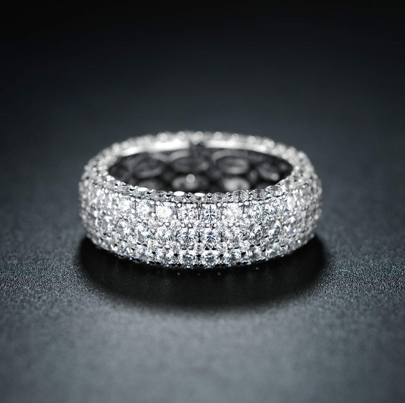 Barzel 18k White Gold Plated Wide Wedding Band Cubic Zirconia Eternity Ring for Women (Silver, 10) - Image 4
